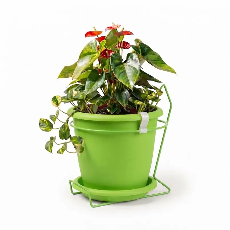 Maceta plástica colores soporte pared más plato 18cm diámetro x15cm 20