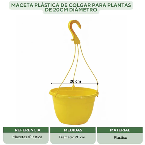 Maceta plástica de colgar para plantas de 20cm diámetro