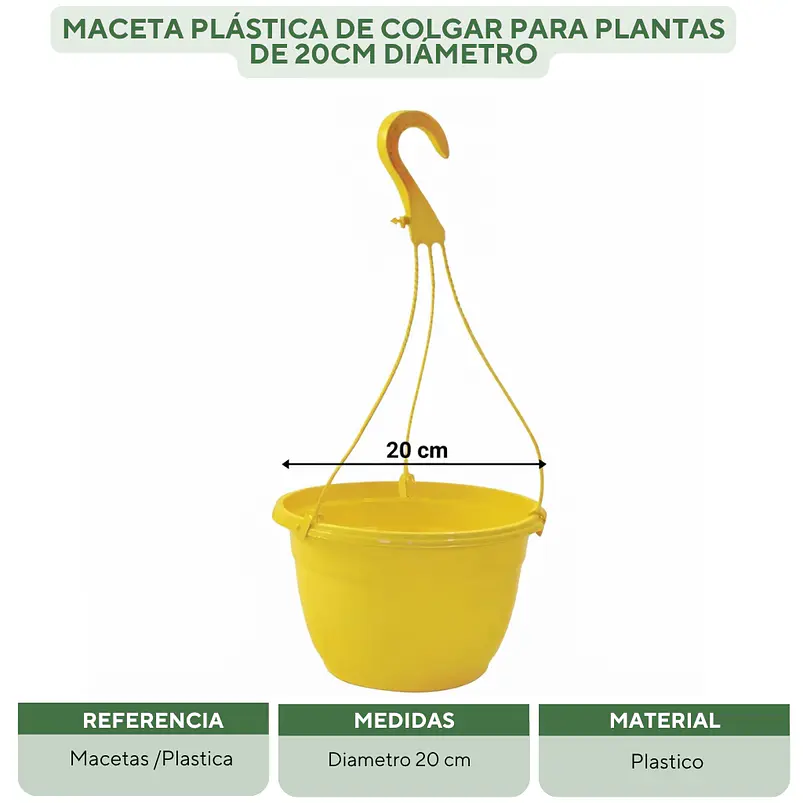 Maceta plástica de colgar para plantas de 20cm diámetro 2