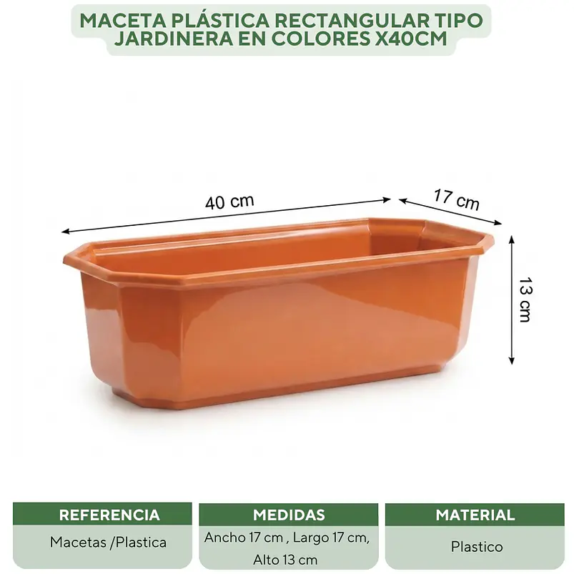 Maceta Plástica Rectangular Tipo Jardinera En Colores x40cm 22