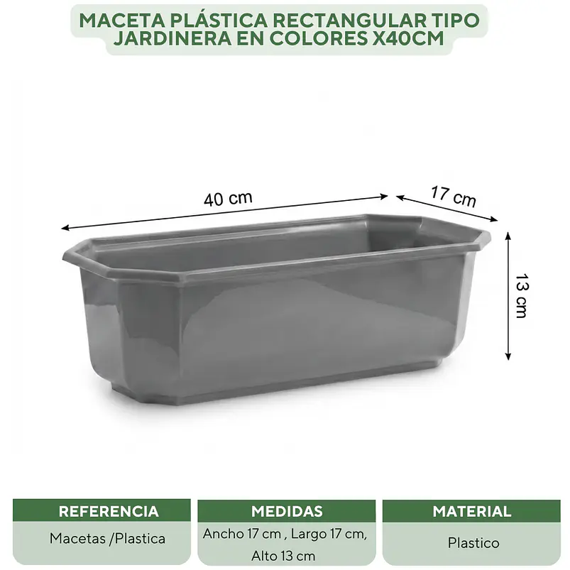 Maceta Plástica Rectangular Tipo Jardinera En Colores x40cm 30