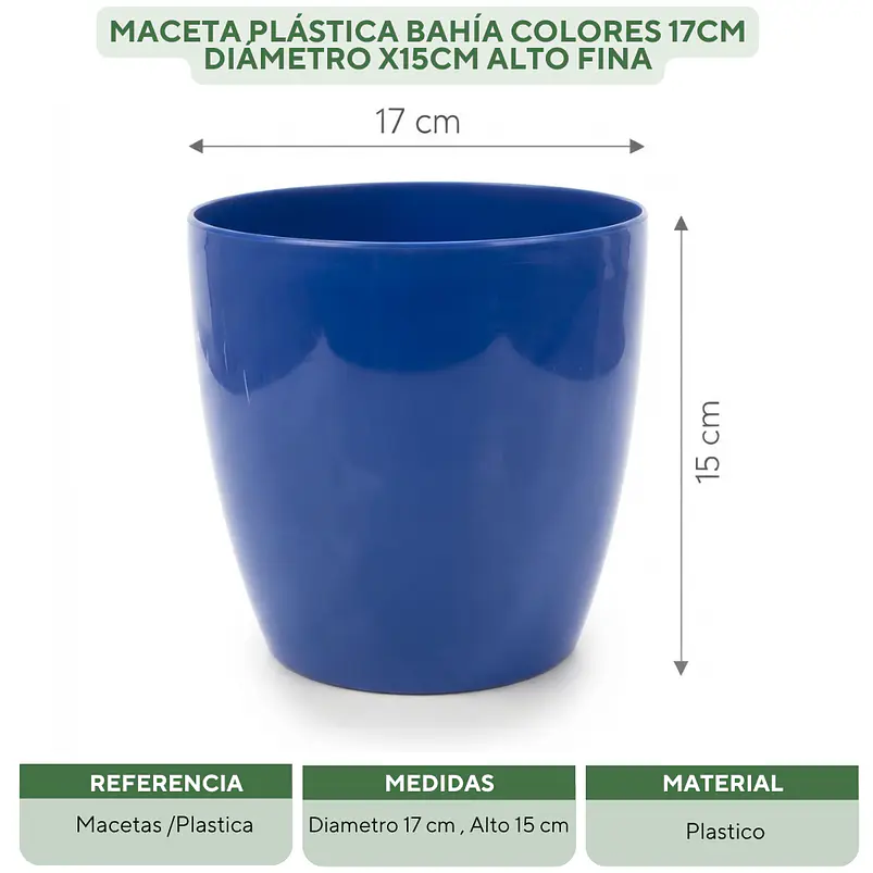 Maceta Plástica Bahía Colores 17cm Diámetro x15cm Alto Fina 13