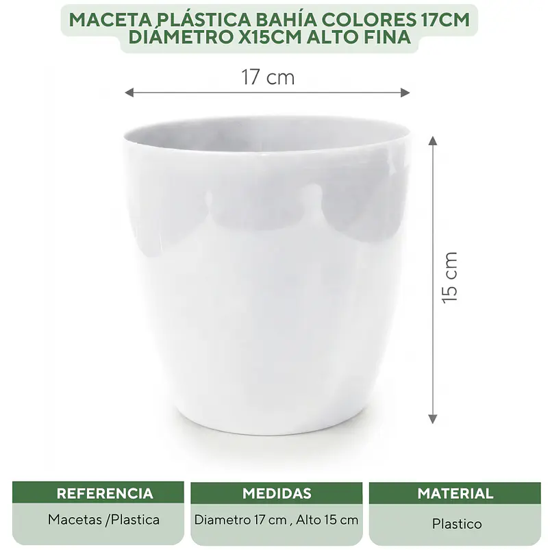 Maceta Plástica Bahía Colores 17cm Diámetro x15cm Alto Fina 14