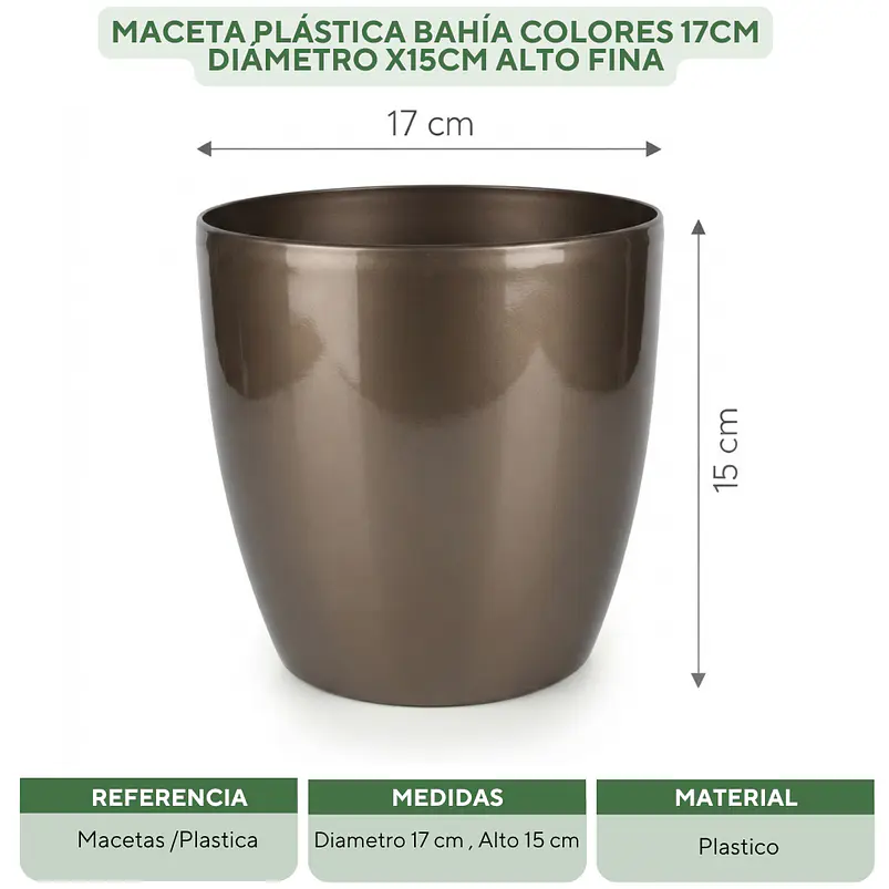 Maceta Plástica Bahía Colores 17cm Diámetro x15cm Alto Fina 15