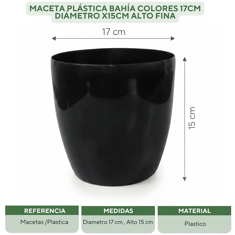 Maceta Plástica Bahía Colores 17cm Diámetro x15cm Alto Fina 16