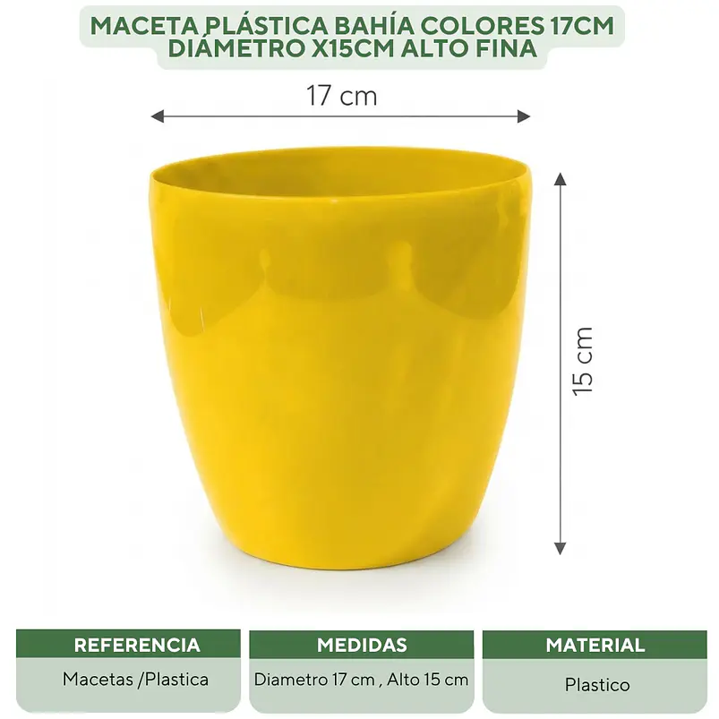 Maceta Plástica Bahía Colores 17cm Diámetro x15cm Alto Fina 18
