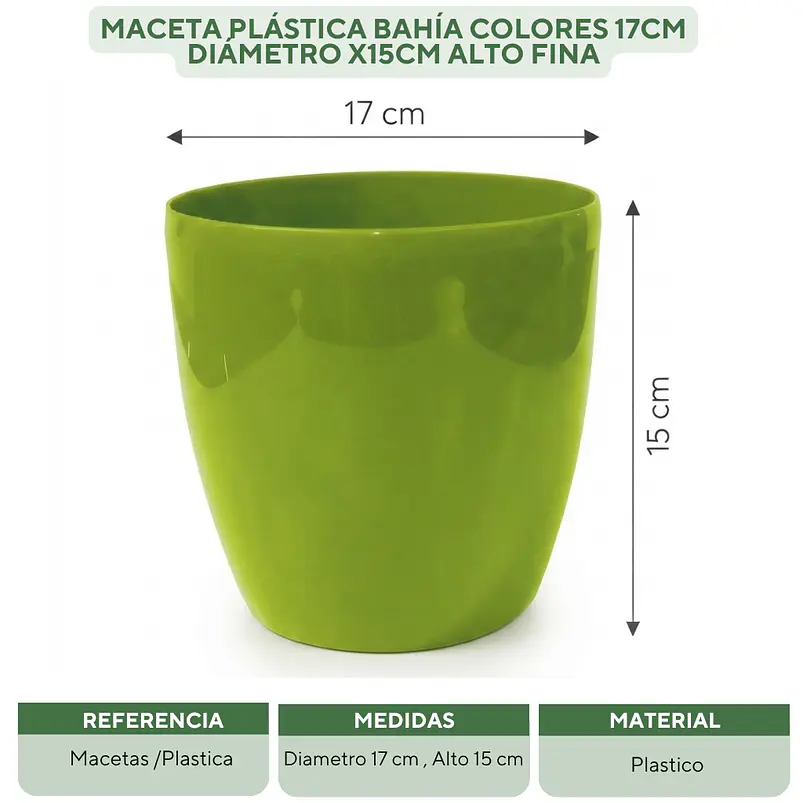 Maceta Plástica Bahía Colores 17cm Diámetro x15cm Alto Fina 19