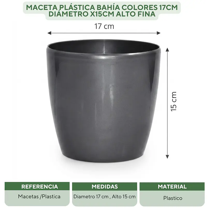 Maceta Plástica Bahía Colores 17cm Diámetro x15cm Alto Fina 20