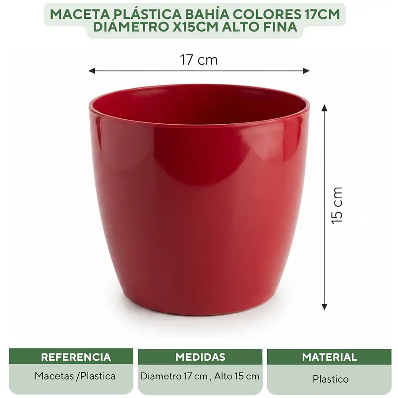 Maceta Plástica Bahía Colores 17cm Diámetro x15cm Alto Fina 21