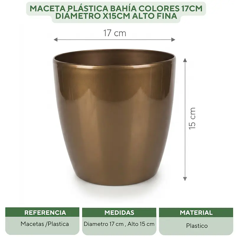 Maceta Plástica Bahía Colores 17cm Diámetro x15cm Alto Fina 22