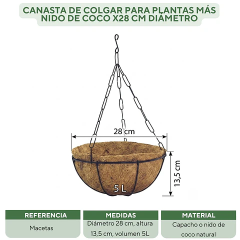 Canasta De Colgar x4 Unidades más nido De Coco x28cm Diámetro