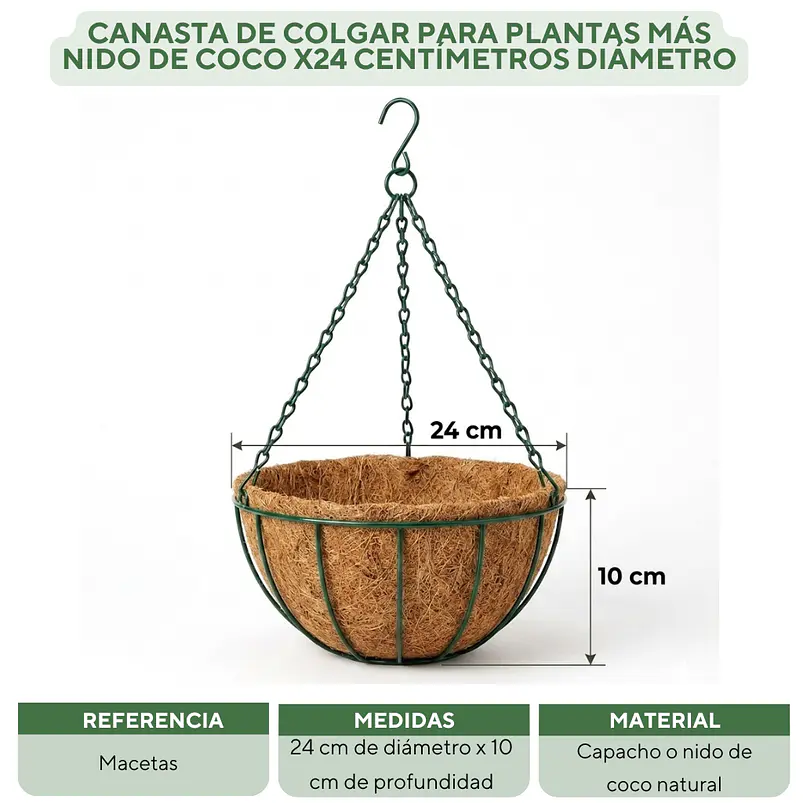 Canasta De Colgar Para Plantas Más Nido De Coco x24 Centímetros Diámetro 8