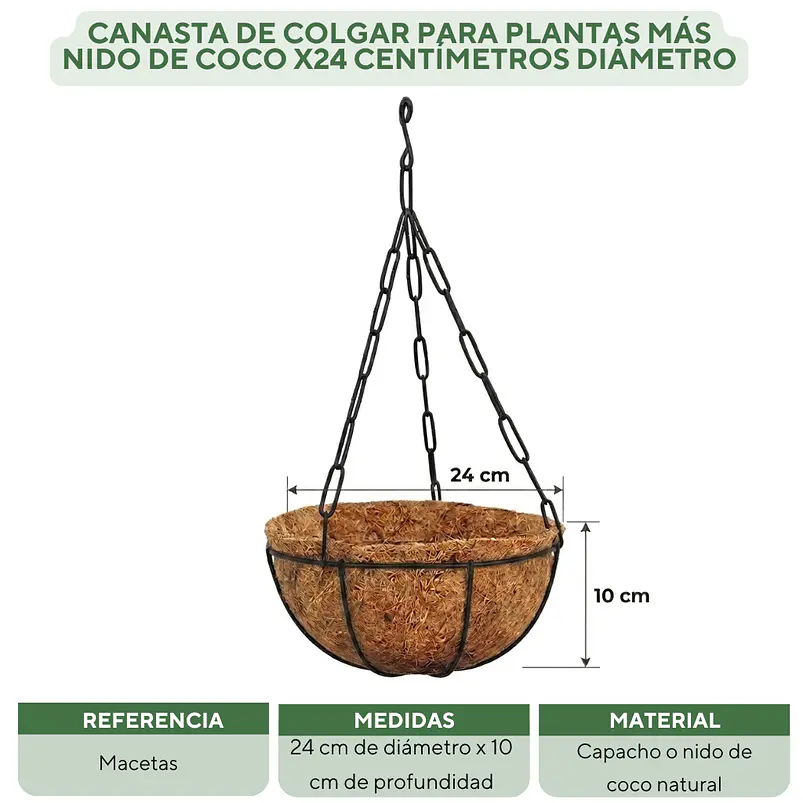 Canasta De Colgar Para Plantas Más Nido De Coco x24 Centímetros Diámetro 9