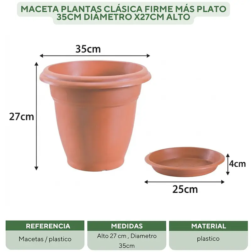 Maceta Plantas Clásica Firme Más Plato 35cm Diámetro x27cm Alto 3