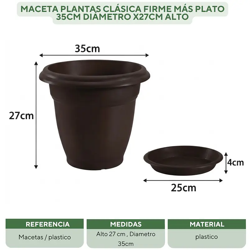 Maceta Plantas Clásica Firme Más Plato 35cm Diámetro x27cm Alto 4