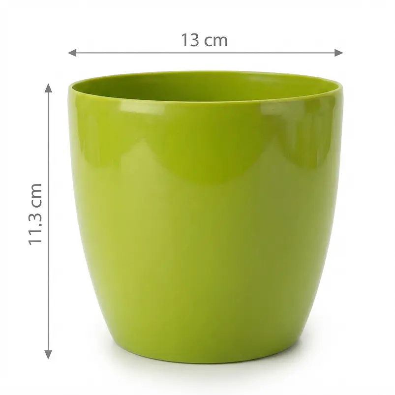 Maceta Plástica Brillante Colores 13cm Diámetro x11cm Alto 14