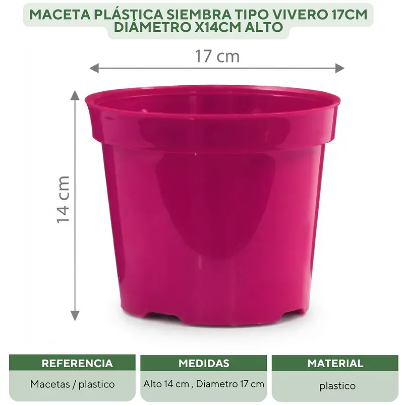 Maceta Plástica Siembra Tipo Vivero 17cm Diámetro x14cm Alto 8
