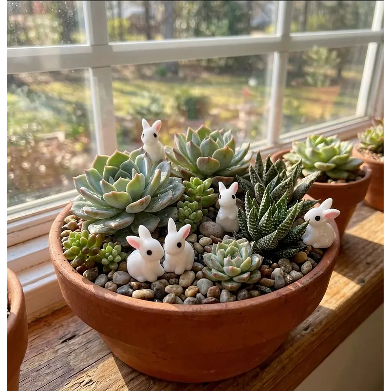 20 Mini Conejitos De Resina Para Jardín De Hadas Y Terrarios 4