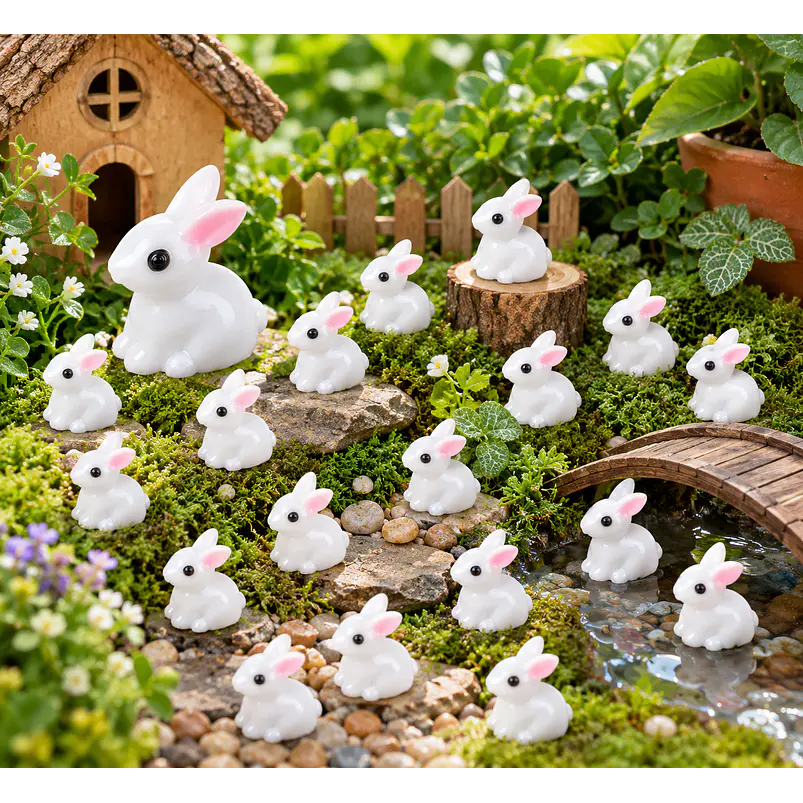 20 Mini Conejitos De Resina Para Jardín De Hadas Y Terrarios 5