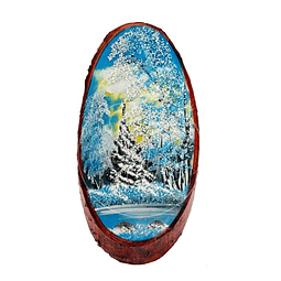 Pintura multitécnica sobre corte de pino siberiano "Invierno"
