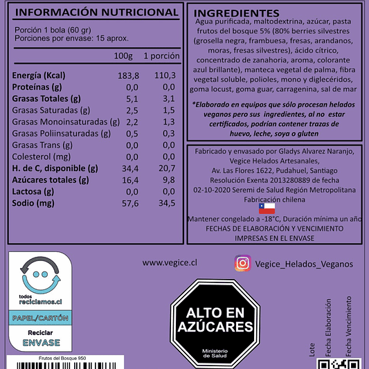 Helado Vegano Artesanal Frutos del Bosque 800cc - Vegice  3