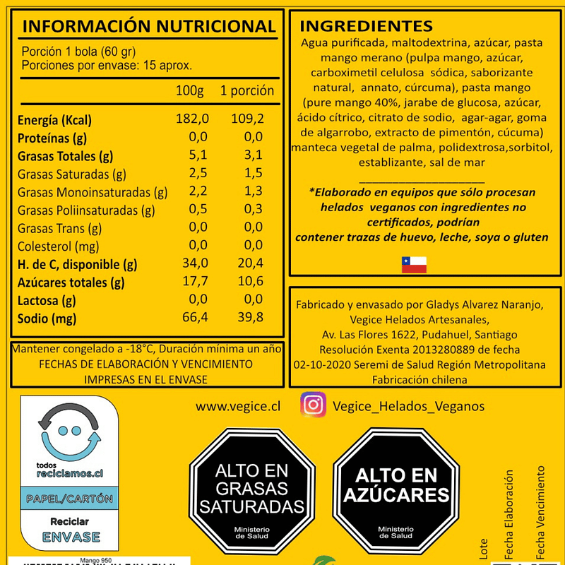 Helado Vegano Artesanal de Mango 800cc - Vegice  3