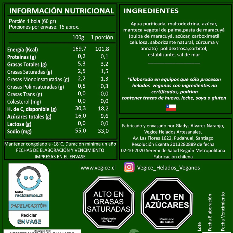 Helado Vegano Artesana de Maracuyá 800cc - Vegice  3