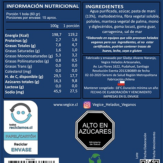 Helado Vegano Artesanal Mantequilla de Maní 800cc - Vegice 3