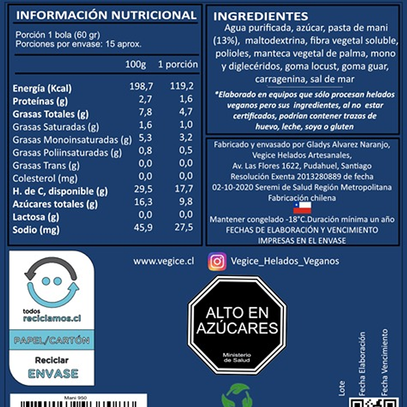 Helado Vegano Artesanal Mantequilla de Maní 800cc - Vegice 3