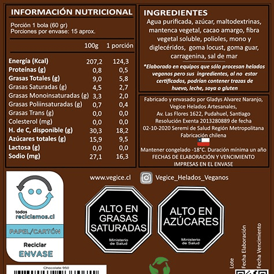 Helado Vegano Artesanal Chocolate 800cc - Vegice 3