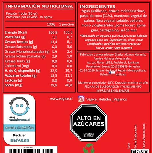 Helado Vegano Artesanal Coco Choco 800cc - Vegice 3