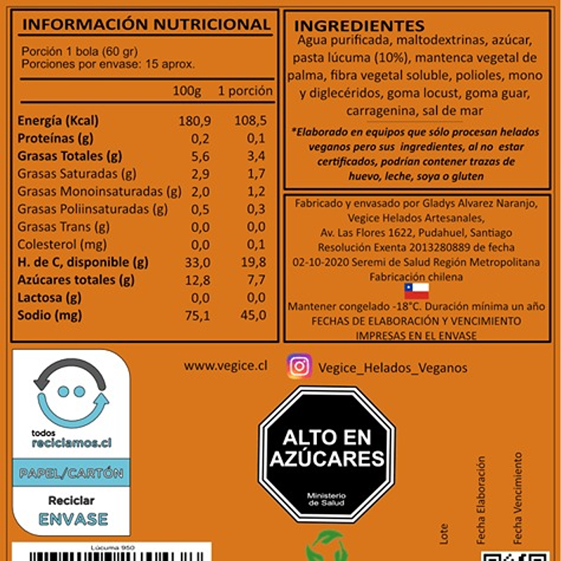 Helado Vegano Artesanal Lúcuma 800cc - Vegice 3