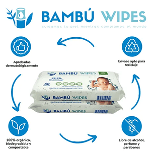 Toallitas Húmedas 99,9% Agua - Bambú Wipes 