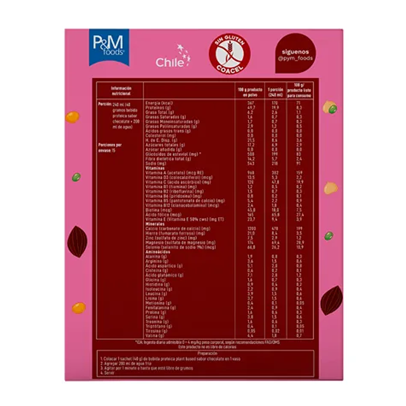 Bebida Proteica de Chocolate Sin Gluten 600g - PM Foods  2