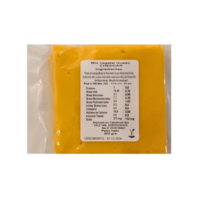 Queso Vegetal Cheddar Laminado 200g - Cabba Foods 2