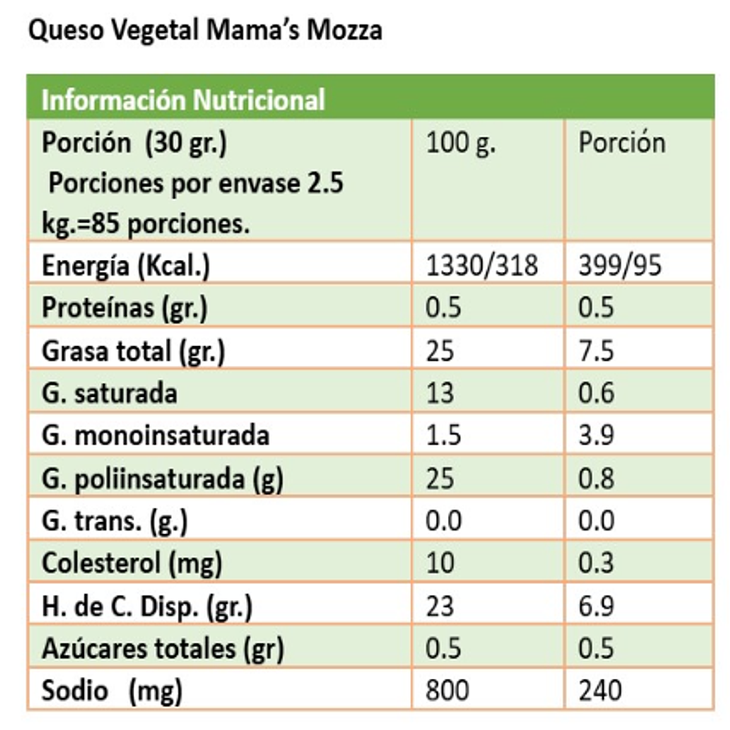 Queso Vegetal Mozzarella 2,5k - Mama's Mozza  2