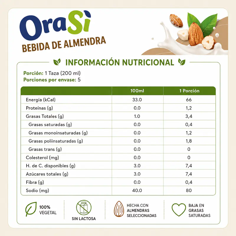 Bebida Vegetal de Almendras 1L - Orasí 3