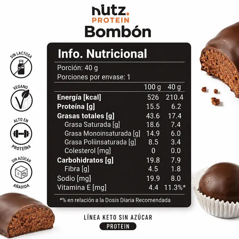 Bombón Keto Proteín 40g - Nutz  3