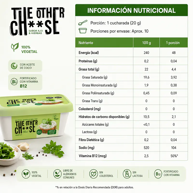 Queso Crema Vegetal Sabor Ajo & Hierbas 200g - The Other Cheese 3