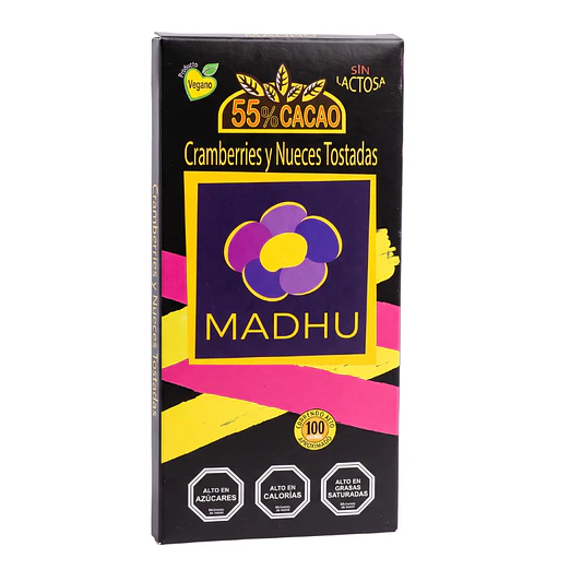 Chocolate 55% Cacao Cranberries y Nueces Tostadas 100g- Madhu 1