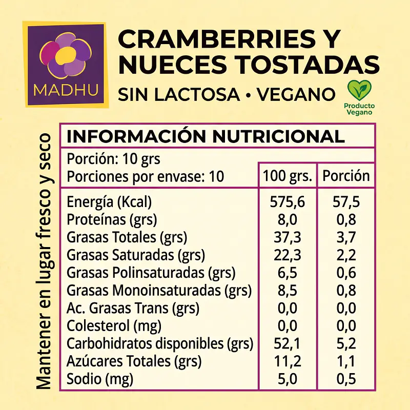 Chocolate 55% Cacao Cranberries y Nueces Tostadas 100g- Madhu 3