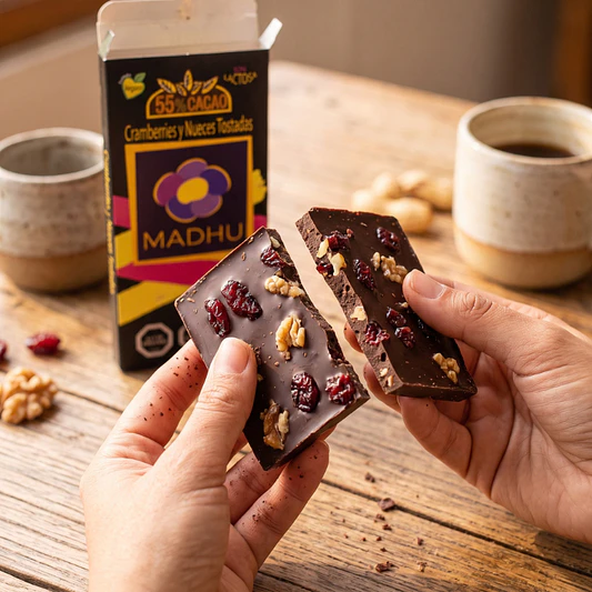 Chocolate 55% Cacao Cranberries y Nueces Tostadas 100g- Madhu 2