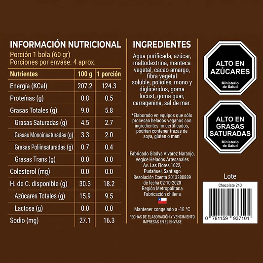 Helado Vegano de Chocolate 240cc - Vegice  3