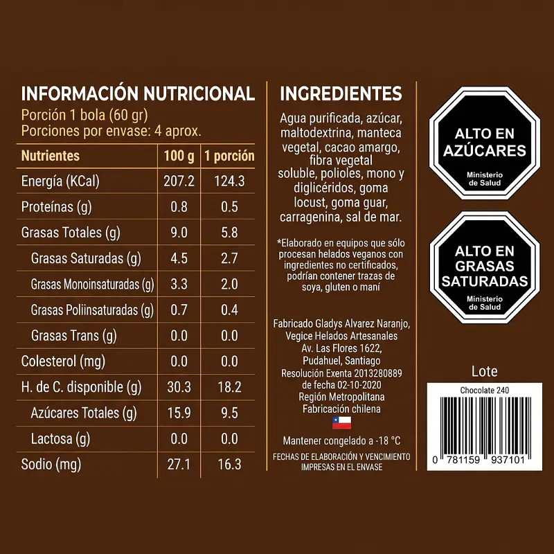 Helado Vegano de Chocolate 240cc - Vegice  3