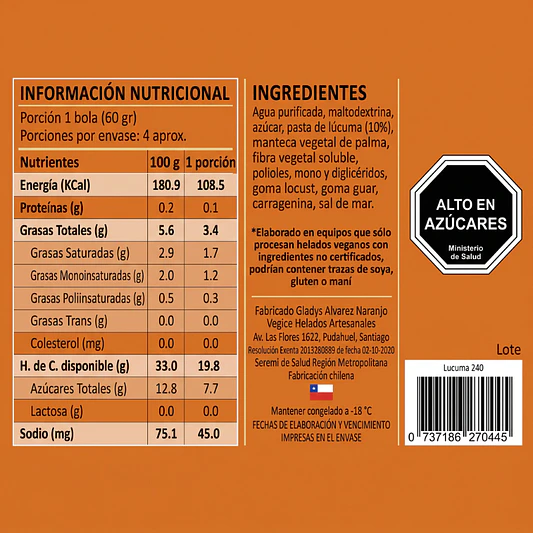 Helado Vegano de Lúcuma 240cc - Vegice  3
