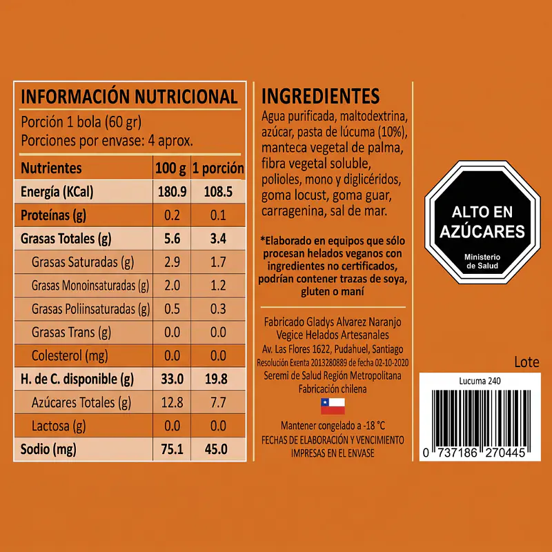 Helado Vegano de Lúcuma 240cc - Vegice  3