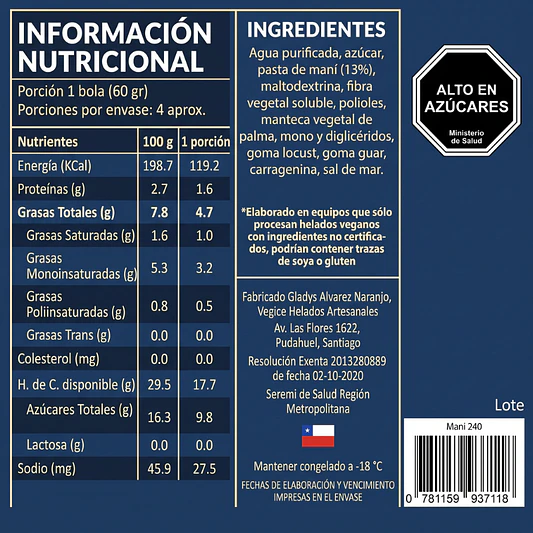 Helado Vegano Crema de Maní 240cc - Vegice  3