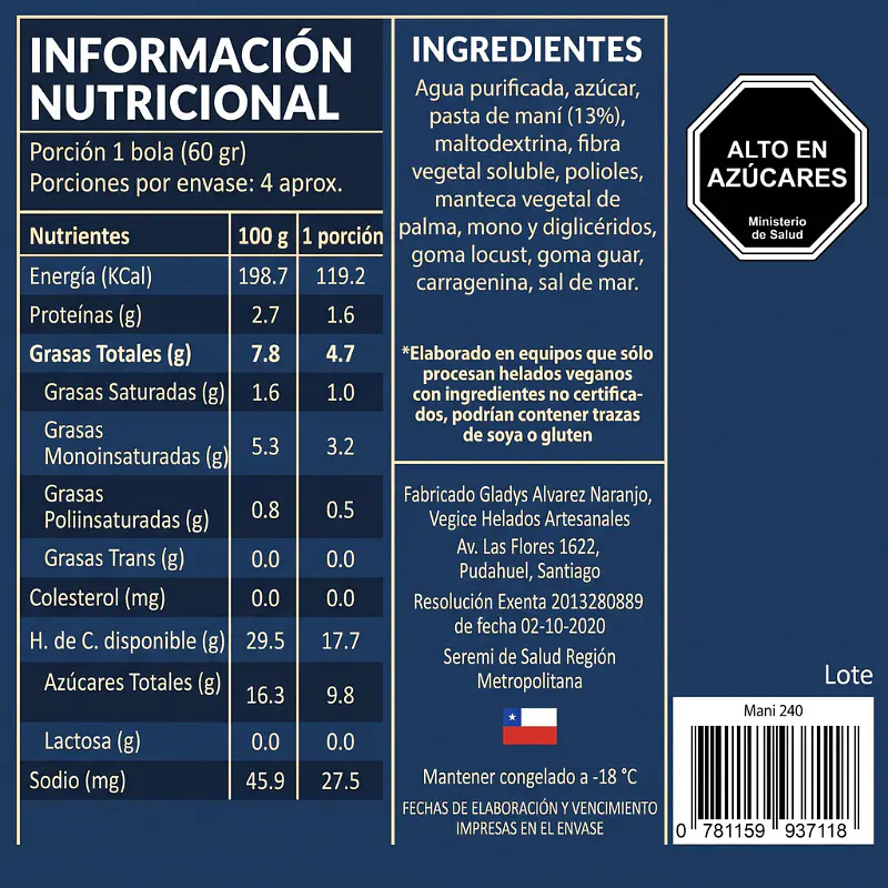 Helado Vegano Crema de Maní 240cc - Vegice  3