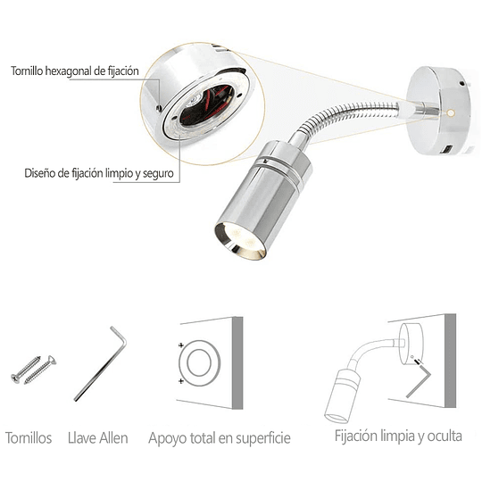 Lámpara LED 12/24V encendido touch y puerto USB