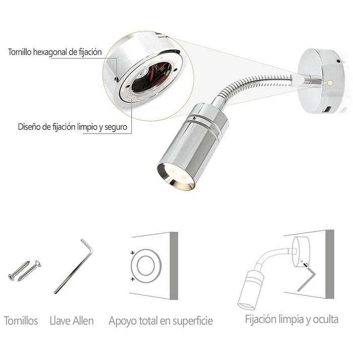 Lámpara LED 12/24V encendido touch y puerto USB 7